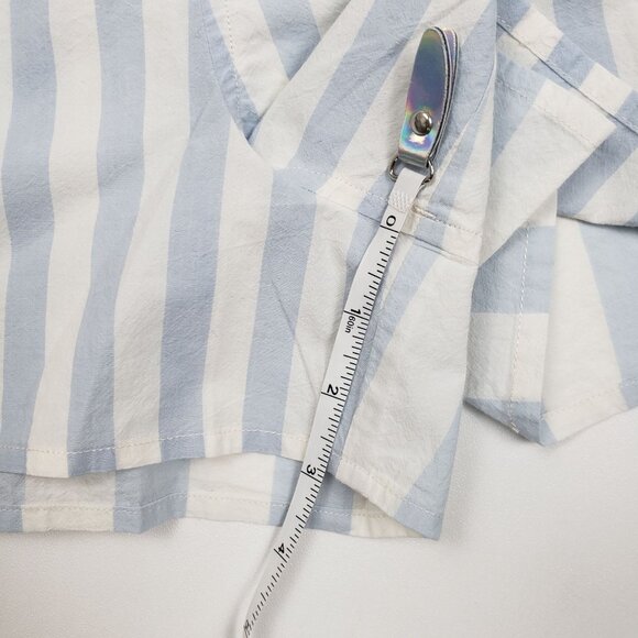 Madewell Cotton Poplin Pull-On Shorts Women's Sz Large Weathered Sky Blue Stripe - Picture 7 of 16
